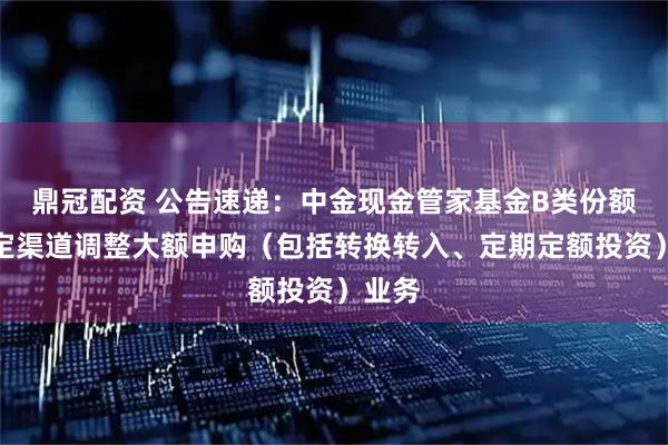 鼎冠配资 公告速递：中金现金管家基金B类份额在特定渠道调整大额申购（包括转换转入、定期定额投资）业务
